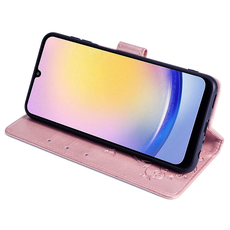 For Samsung Galaxy M23 5G / F23 5G Case Butterfly Flower PU Leather Stand Phone Cover - Rose Gold