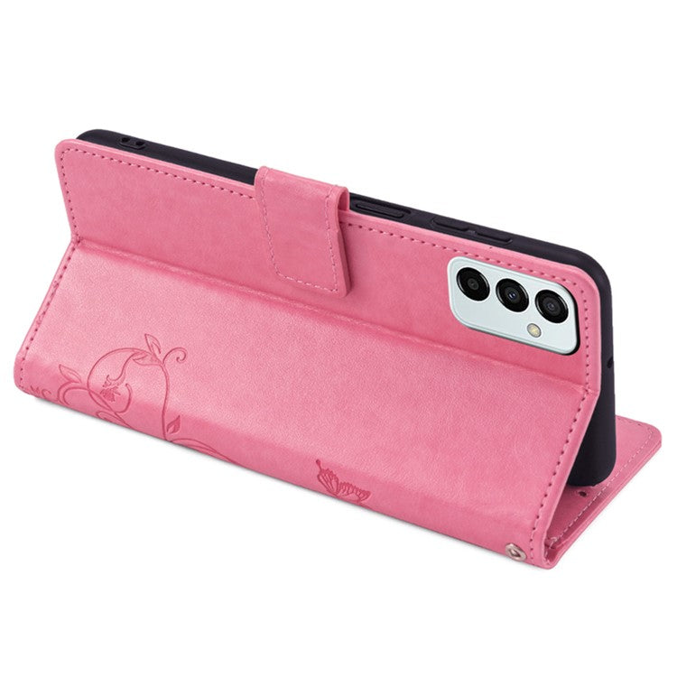 For Samsung Galaxy M23 5G / F23 5G Case Butterfly Flower PU Leather Stand Phone Cover - Pink