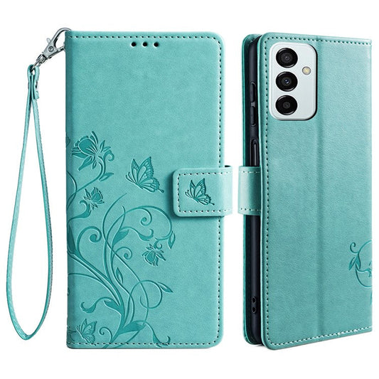 For Samsung Galaxy M23 5G / F23 5G Case Butterfly Flower PU Leather Stand Phone Cover - Green