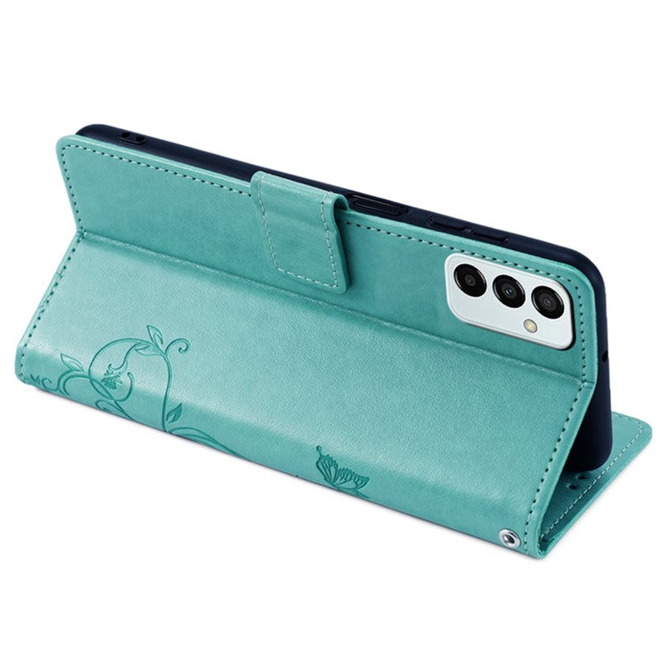 For Samsung Galaxy M23 5G / F23 5G Case Butterfly Flower PU Leather Stand Phone Cover - Green