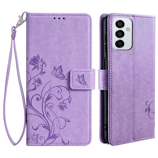 For Samsung Galaxy M23 5G / F23 5G Case Butterfly Flower PU Leather Stand Phone Cover - Purple