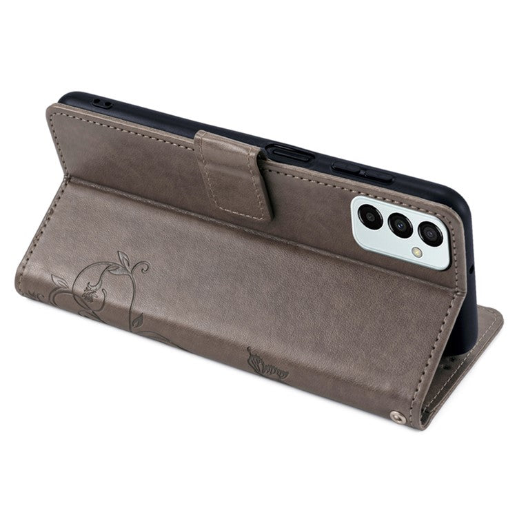 For Samsung Galaxy M23 5G / F23 5G Case Butterfly Flower PU Leather Stand Phone Cover - Grey