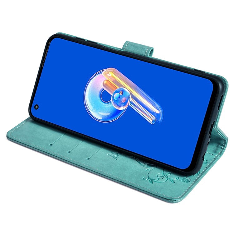 For Asus Zenfone 9 5G / Zenfone 9z Case Butterfly Flower Imprinted PU Leather Wallet Protective Phone Cover - Green