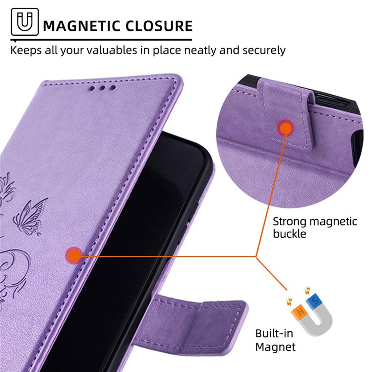 For Asus Zenfone 9 5G / Zenfone 9z Case Butterfly Flower Imprinted PU Leather Wallet Protective Phone Cover - Purple