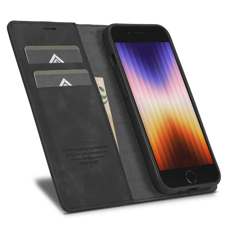 LC.IMEEKE For iPhone 16e Case Scratch-Proof Microfiber Leather Magnetic Closing Phone Cover - Black