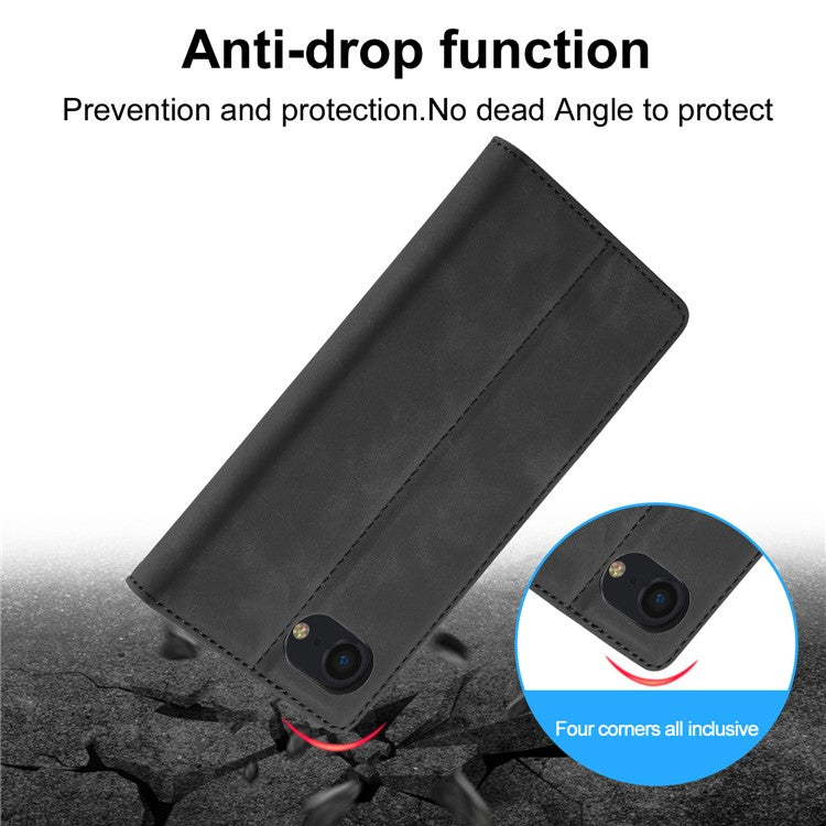 LC.IMEEKE For iPhone 16e Case Scratch-Proof Microfiber Leather Magnetic Closing Phone Cover - Black