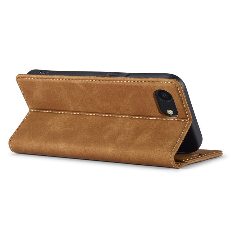 LC.IMEEKE For iPhone 16e Case Scratch-Proof Microfiber Leather Magnetic Closing Phone Cover - Brown