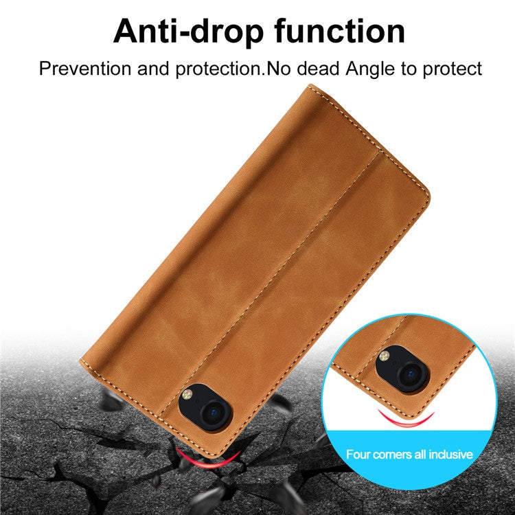 LC.IMEEKE For iPhone 16e Case Scratch-Proof Microfiber Leather Magnetic Closing Phone Cover - Brown