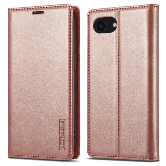 LC.IMEEKE For iPhone 16e Case Scratch-Proof Microfiber Leather Magnetic Closing Phone Cover - Rose Gold