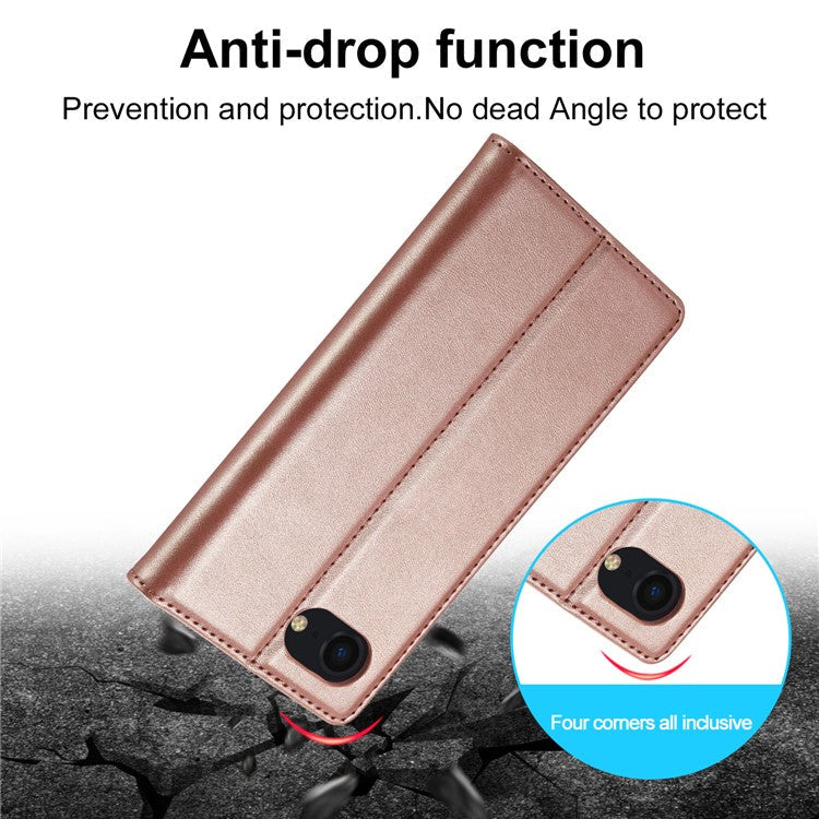 LC.IMEEKE For iPhone 16e Case Scratch-Proof Microfiber Leather Magnetic Closing Phone Cover - Rose Gold