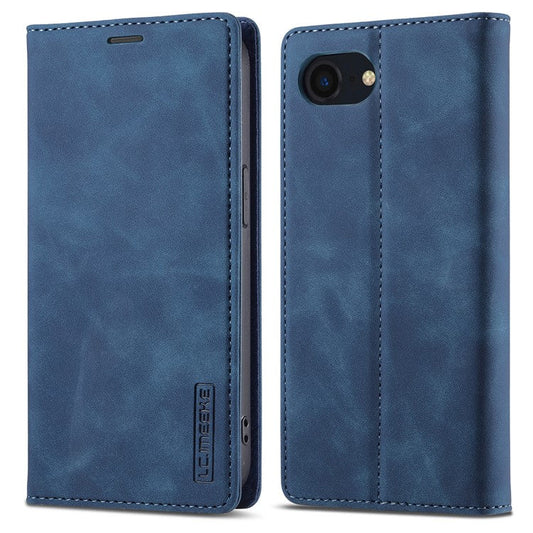 LC.IMEEKE For iPhone 16e Case Scratch-Proof Microfiber Leather Magnetic Closing Phone Cover - Blue