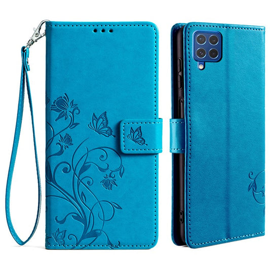 For Samsung Galaxy F62 / M62 Case Stylish Imprinted PU Leather Phone Cover with Wallet Stand - Blue