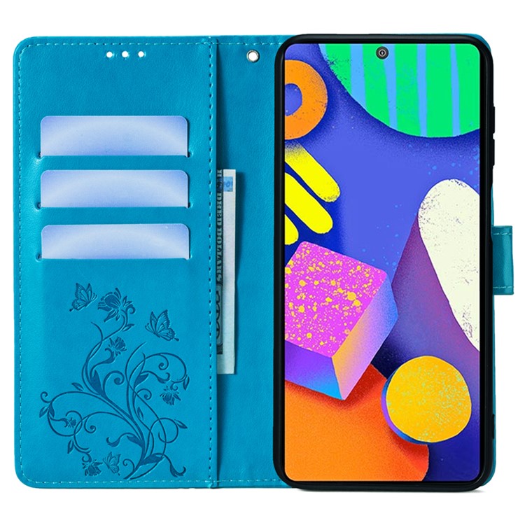 For Samsung Galaxy F62 / M62 Case Stylish Imprinted PU Leather Phone Cover with Wallet Stand - Blue