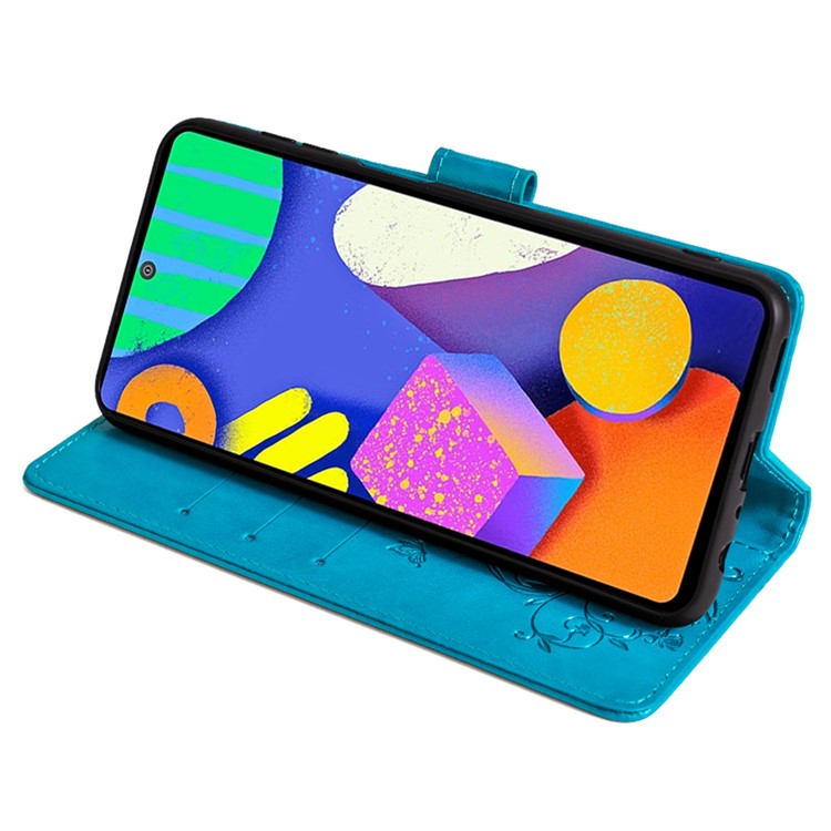 For Samsung Galaxy F62 / M62 Case Stylish Imprinted PU Leather Phone Cover with Wallet Stand - Blue