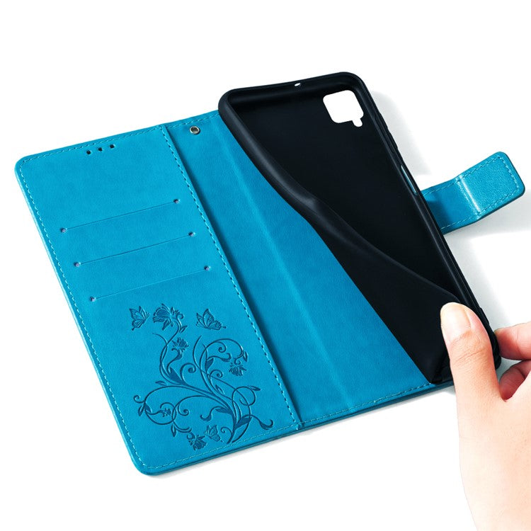 For Samsung Galaxy F62 / M62 Case Stylish Imprinted PU Leather Phone Cover with Wallet Stand - Blue