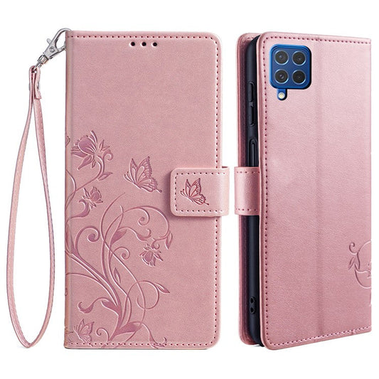 For Samsung Galaxy F62 / M62 Case Stylish Imprinted PU Leather Phone Cover with Wallet Stand - Rose Pink