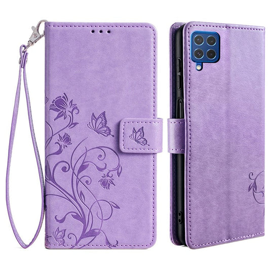 For Samsung Galaxy F62 / M62 Case Stylish Imprinted PU Leather Phone Cover with Wallet Stand - Purple