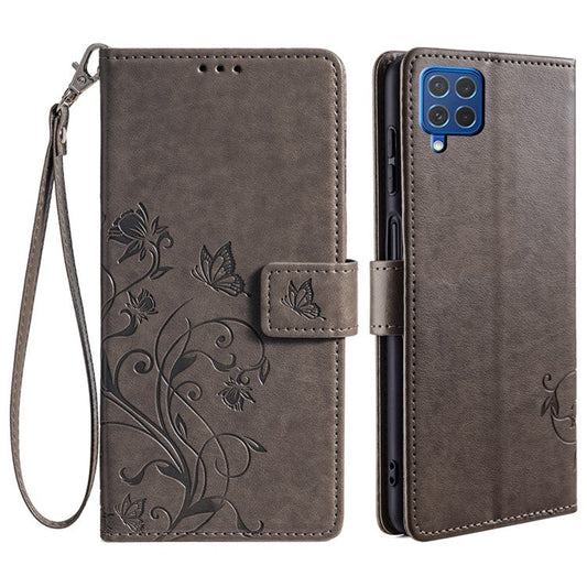 For Samsung Galaxy F62 / M62 Case Stylish Imprinted PU Leather Phone Cover with Wallet Stand - Grey