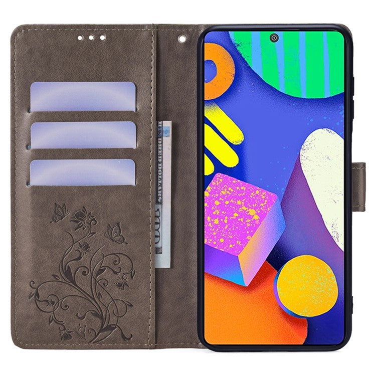 For Samsung Galaxy F62 / M62 Case Stylish Imprinted PU Leather Phone Cover with Wallet Stand - Grey