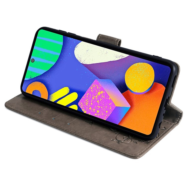 For Samsung Galaxy F62 / M62 Case Stylish Imprinted PU Leather Phone Cover with Wallet Stand - Grey