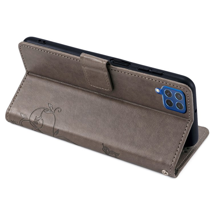 For Samsung Galaxy F62 / M62 Case Stylish Imprinted PU Leather Phone Cover with Wallet Stand - Grey