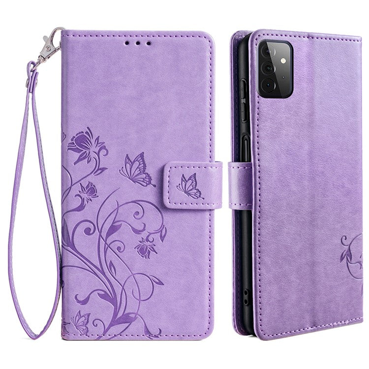 For Samsung Galaxy A72 5G / 4G Case Butterfly Flower PU Leather Cell Phone Shell Online Shopping Wholesale - Purple