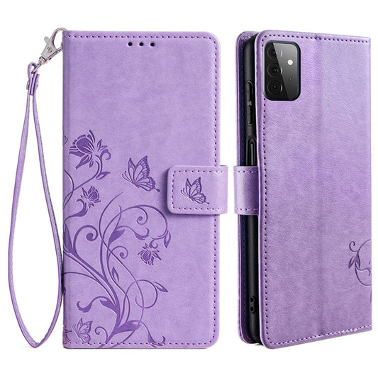 For Samsung Galaxy A72 5G / 4G Case Butterfly Flower PU Leather Cell Phone Shell Online Shopping Wholesale - Purple
