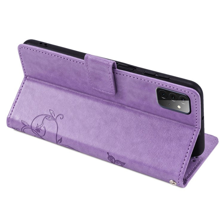 For Samsung Galaxy A72 5G / 4G Case Butterfly Flower PU Leather Cell Phone Shell Online Shopping Wholesale - Purple