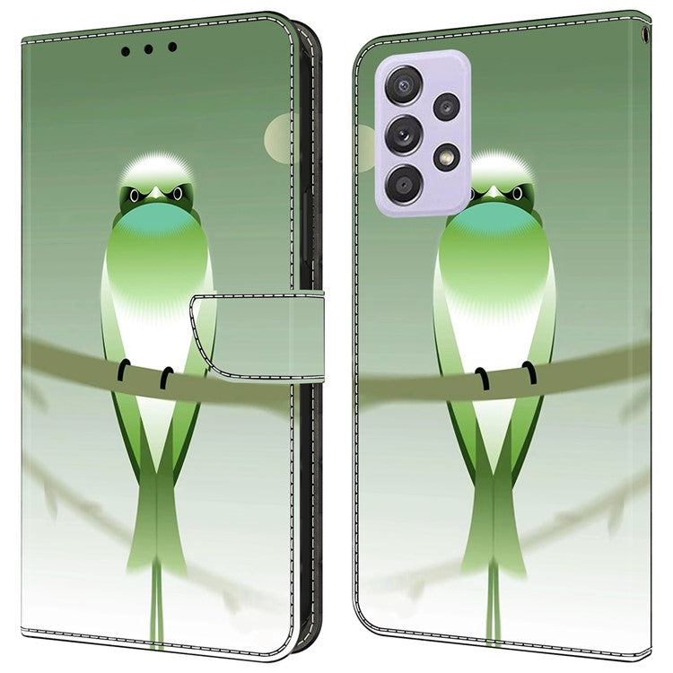 For Samsung Galaxy A52 4G / 5G / A52s 5G Case Pattern Printing Flip Folio Leather Phone Cover - Green Bird