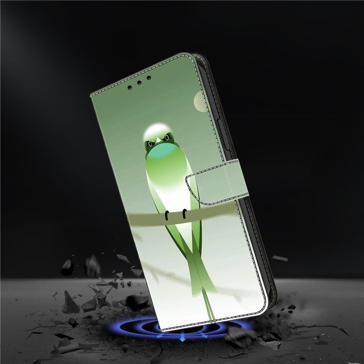 For Samsung Galaxy A52 4G / 5G / A52s 5G Case Pattern Printing Flip Folio Leather Phone Cover - Green Bird