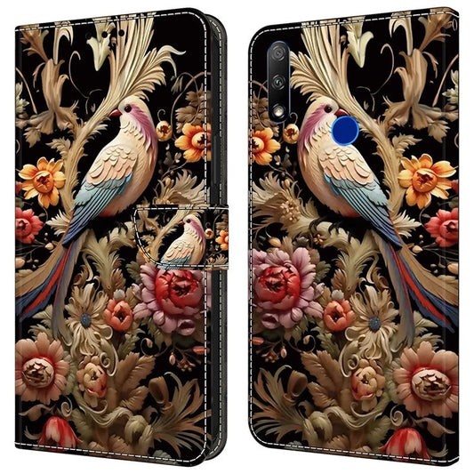 Cell Phone Case for Honor 9X Magnetic Closure Shell Wallet Wholesale Phone Cover - Vintage Flower and Bird
