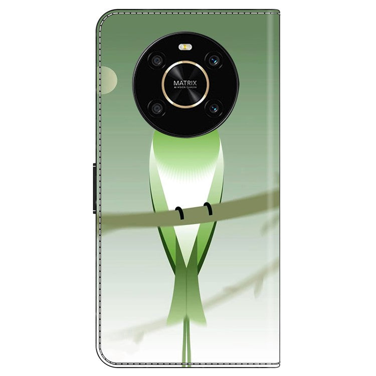 For Honor X9 5G Scratch-Resistant Mobile Phone Case Shockproof Pattern Wallet Stand Cover - Green Bird