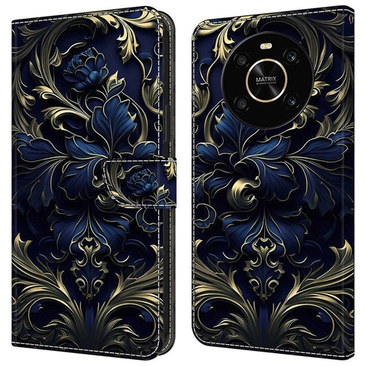 For Honor X9 5G Scratch-Resistant Mobile Phone Case Shockproof Pattern Wallet Stand Cover - Blue Flower