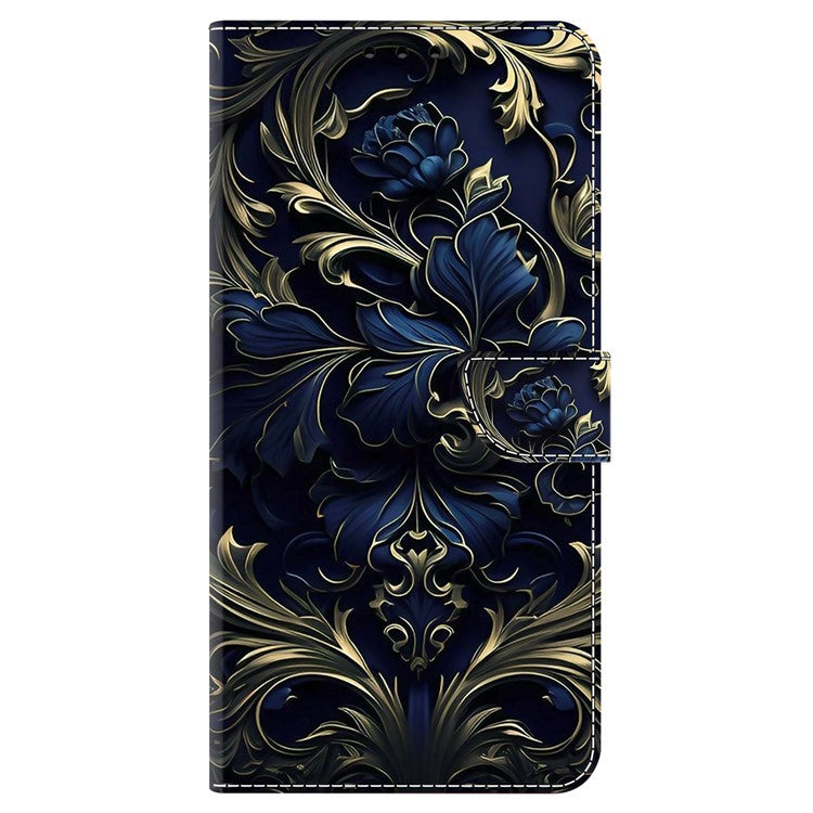For Honor X9 5G Scratch-Resistant Mobile Phone Case Shockproof Pattern Wallet Stand Cover - Blue Flower