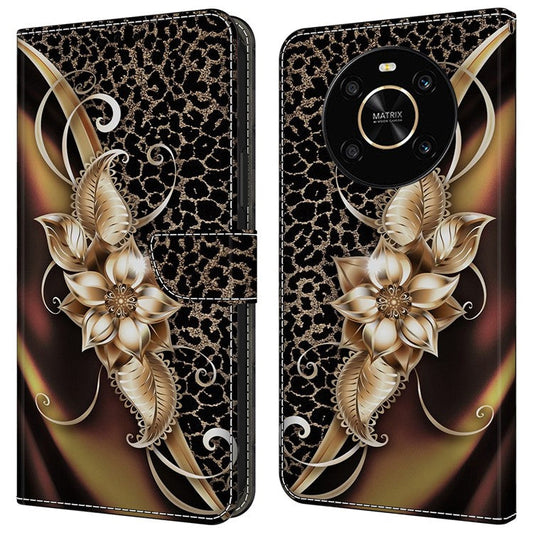 For Honor X9 5G Scratch-Resistant Mobile Phone Case Shockproof Pattern Wallet Stand Cover - Metal Flower