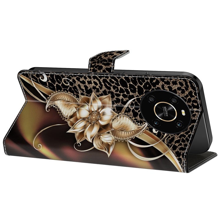 For Honor X9 5G Scratch-Resistant Mobile Phone Case Shockproof Pattern Wallet Stand Cover - Metal Flower