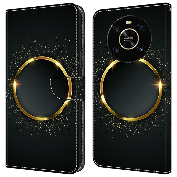 For Honor X9 5G Scratch-Resistant Mobile Phone Case Shockproof Pattern Wallet Stand Cover - Gold Ring