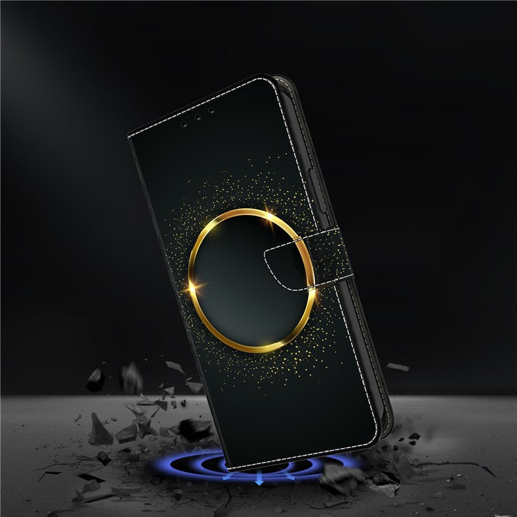 For Honor X9 5G Scratch-Resistant Mobile Phone Case Shockproof Pattern Wallet Stand Cover - Gold Ring