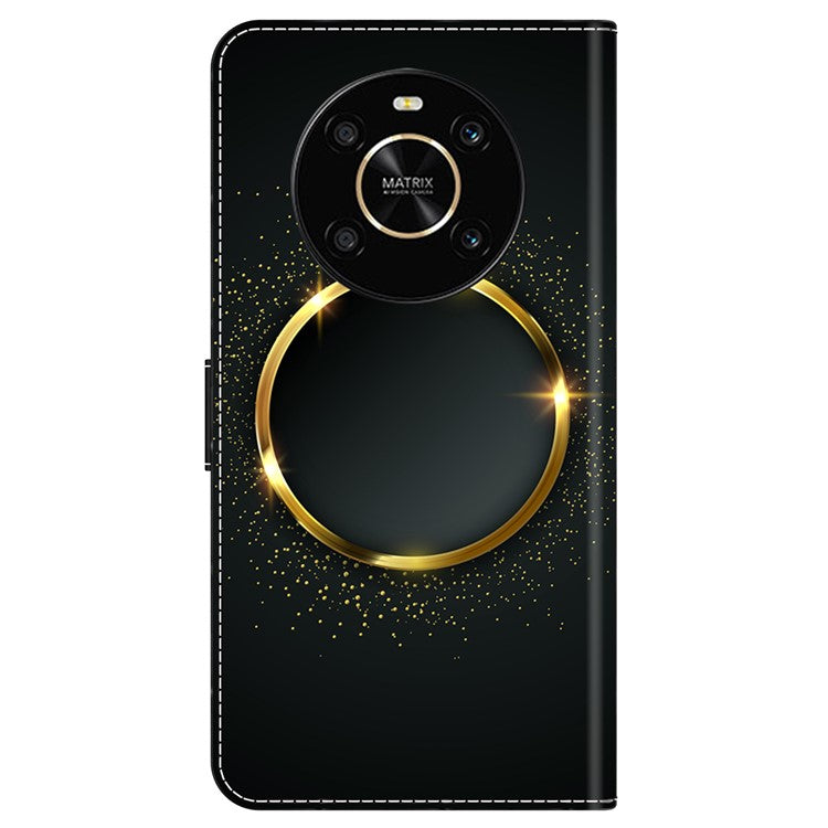 For Honor X9 5G Scratch-Resistant Mobile Phone Case Shockproof Pattern Wallet Stand Cover - Gold Ring