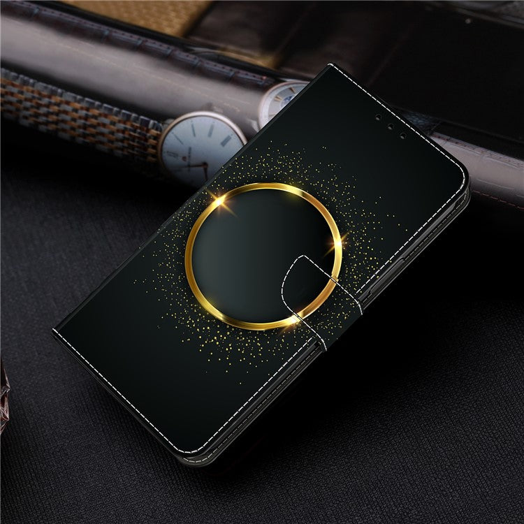 For Honor X9 5G Scratch-Resistant Mobile Phone Case Shockproof Pattern Wallet Stand Cover - Gold Ring