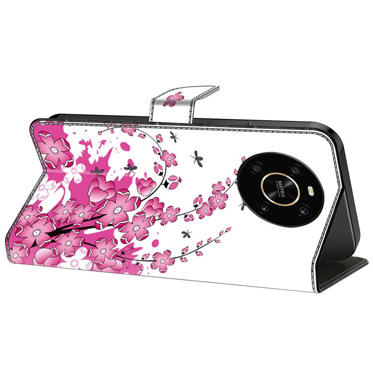 For Honor X9 5G Scratch-Resistant Mobile Phone Case Shockproof Pattern Wallet Stand Cover - Flower Vine