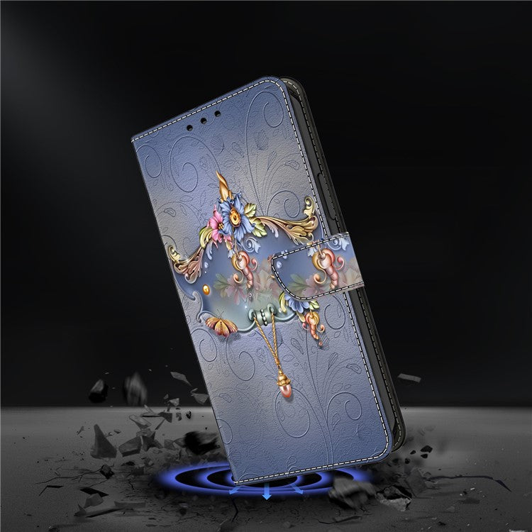 For Honor X9 5G Scratch-Resistant Mobile Phone Case Shockproof Pattern Wallet Stand Cover - Carving Flower