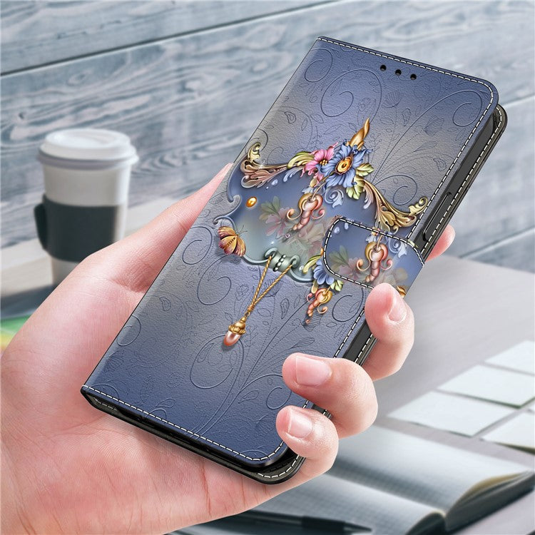 For Honor X9 5G Scratch-Resistant Mobile Phone Case Shockproof Pattern Wallet Stand Cover - Carving Flower