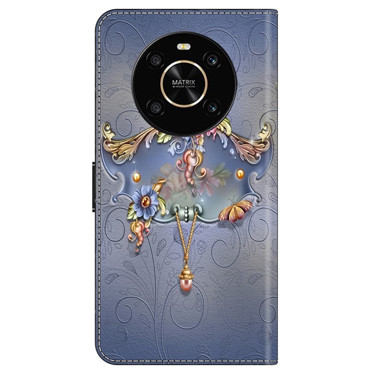 For Honor X9 5G Scratch-Resistant Mobile Phone Case Shockproof Pattern Wallet Stand Cover - Carving Flower