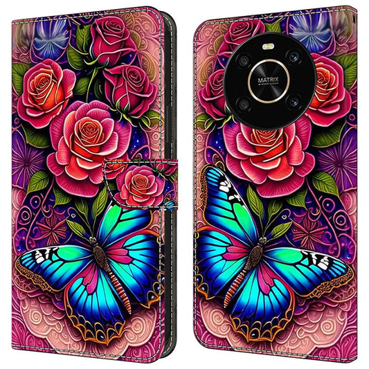 For Honor X9 5G Scratch-Resistant Mobile Phone Case Shockproof Pattern Wallet Stand Cover - Colorful Butterfly