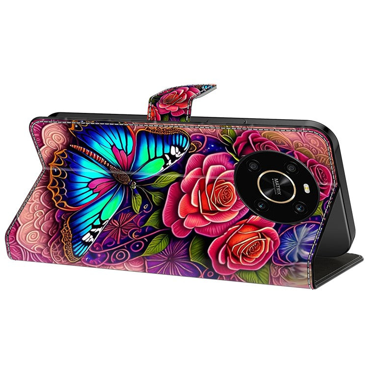For Honor X9 5G Scratch-Resistant Mobile Phone Case Shockproof Pattern Wallet Stand Cover - Colorful Butterfly