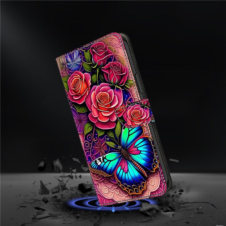 For Honor X9 5G Scratch-Resistant Mobile Phone Case Shockproof Pattern Wallet Stand Cover - Colorful Butterfly