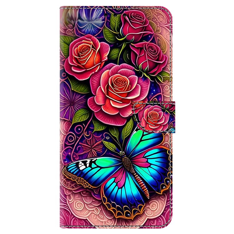 For Honor X9 5G Scratch-Resistant Mobile Phone Case Shockproof Pattern Wallet Stand Cover - Colorful Butterfly