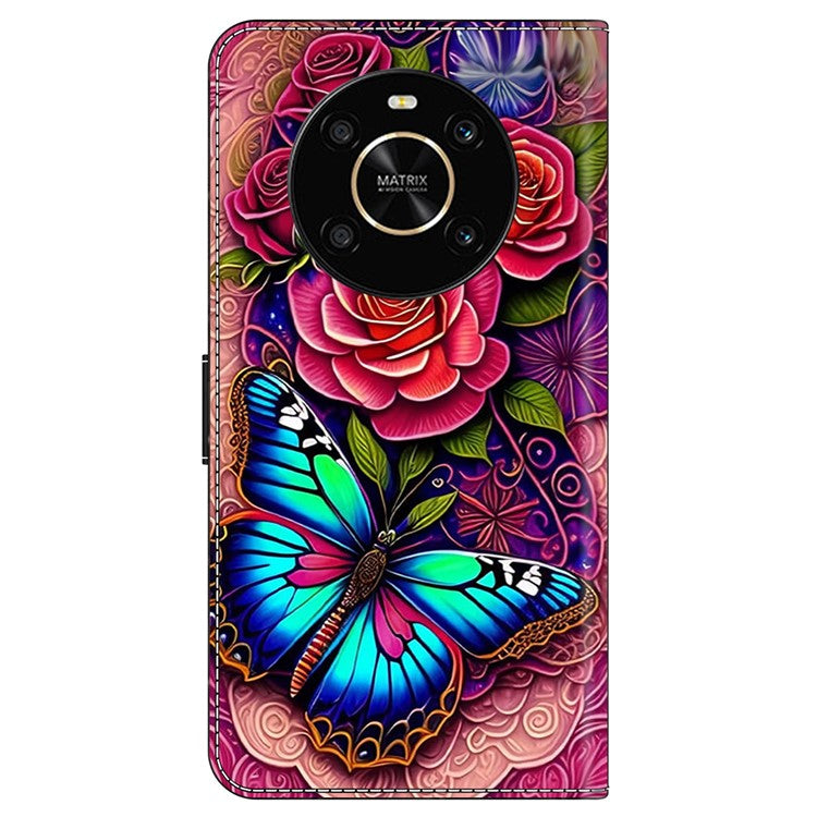 For Honor X9 5G Scratch-Resistant Mobile Phone Case Shockproof Pattern Wallet Stand Cover - Colorful Butterfly