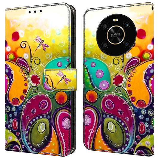 For Honor X9 5G Scratch-Resistant Mobile Phone Case Shockproof Pattern Wallet Stand Cover - Colorful Flower Vine